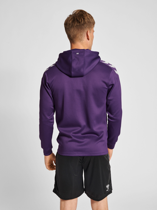 hmlCORE XK POLY ZIP HOOD SWEAT, ACAI/WHITE, model