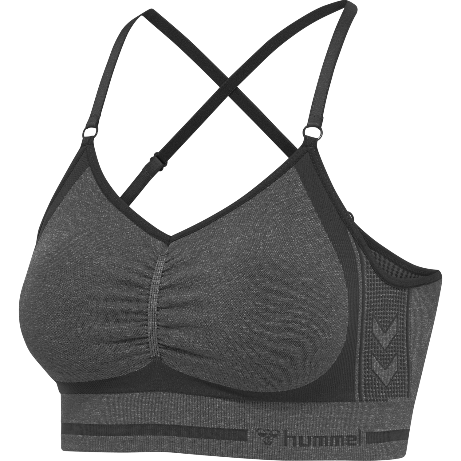 hmlMT LULU SEAMLESS SCRUNCH BRA, BLACK MELANGE, packshot