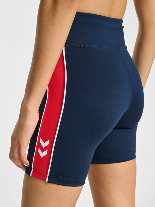 hmlPULSE PIPING MW SHORT TIGHTS, DRESS BLUES/MARS RED, model