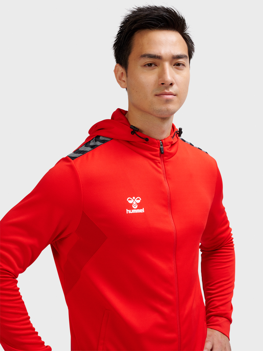 hmlAUTHENTIC PL ZIP HOODIE, TRUE RED, model