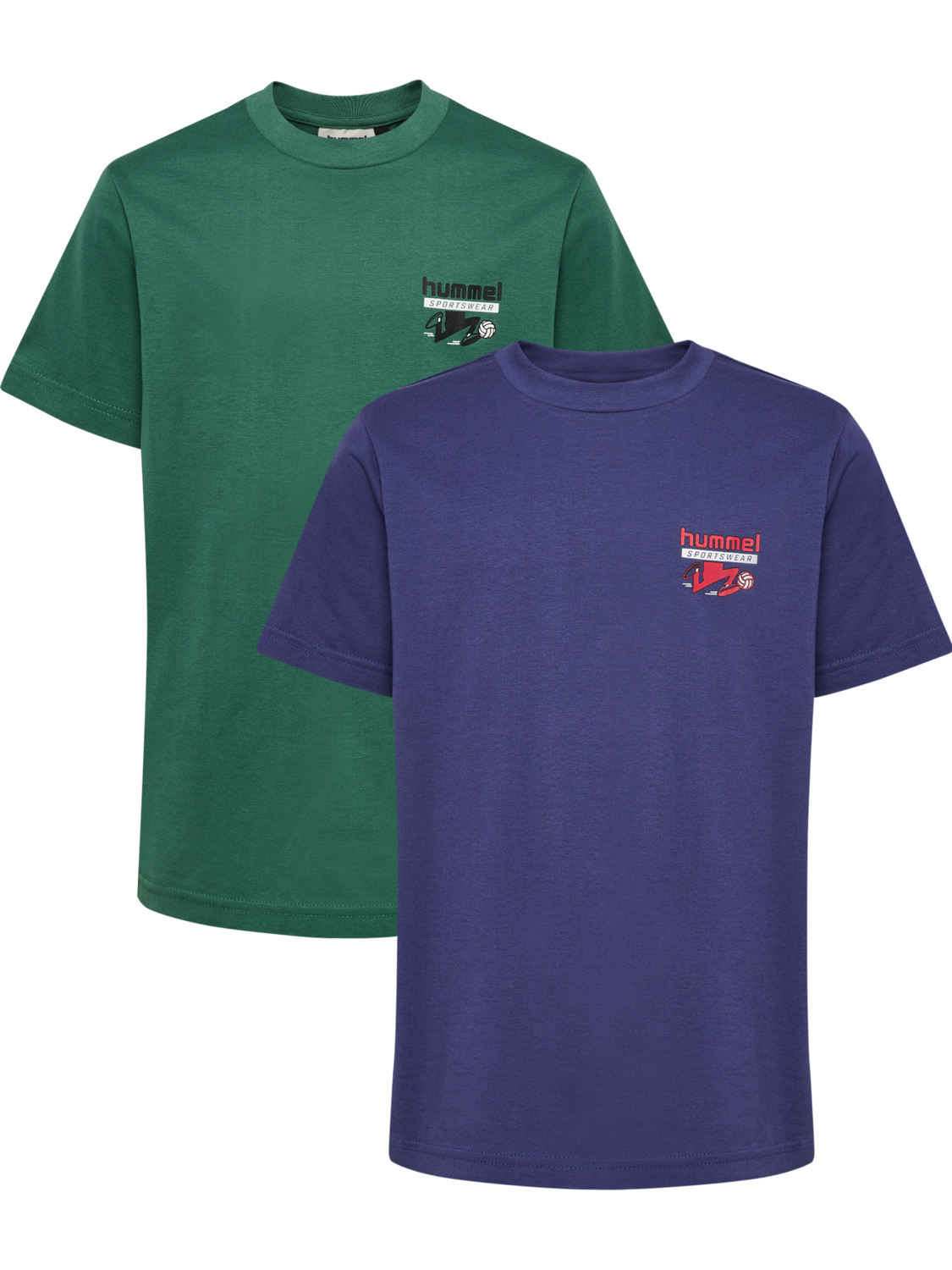 hmlJR REG T-SHIRT S/S RUNNER 2-PACK, SMOKE PINE/DEEP COBALT, packshot