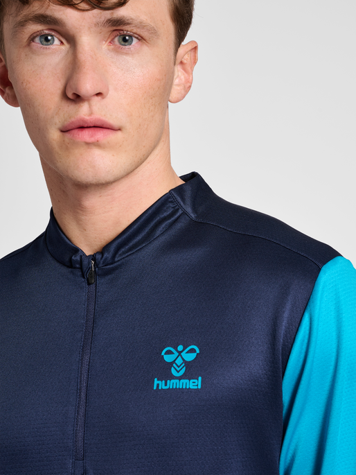 hmlONGRID 1/2 ZIP POLY SWEAT, MARINE/ATOMIC BLUE, model