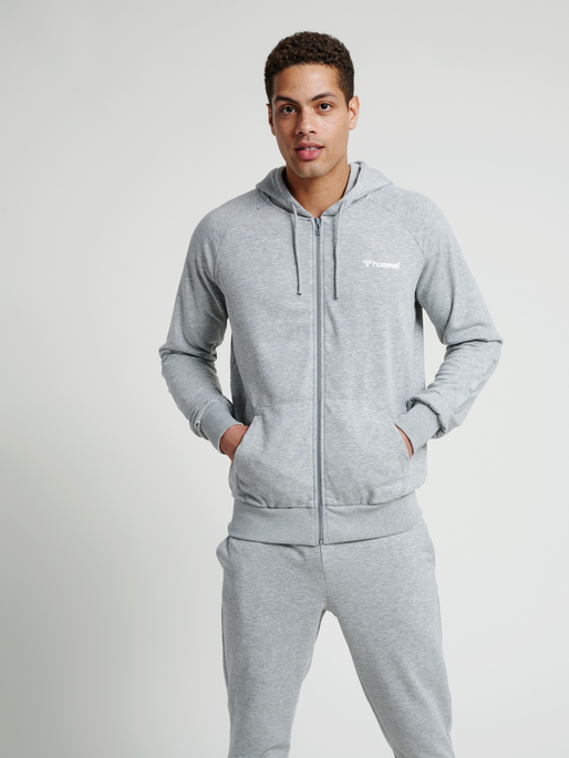 hmlISAM ZIP HOODIE, GREY MELANGE, model