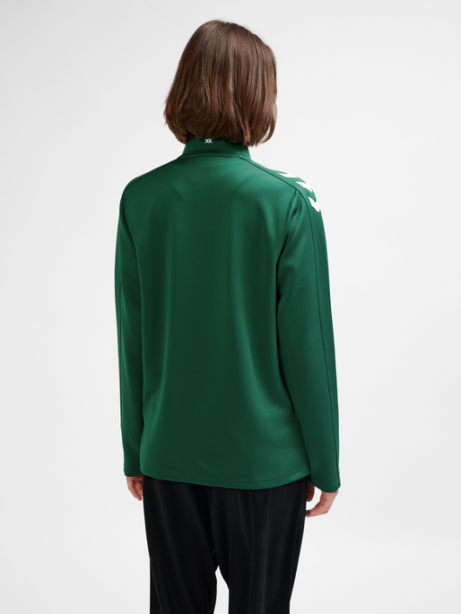 hmlCORE XK POLY ZIP SWEAT WOMAN, EVERGREEN, model