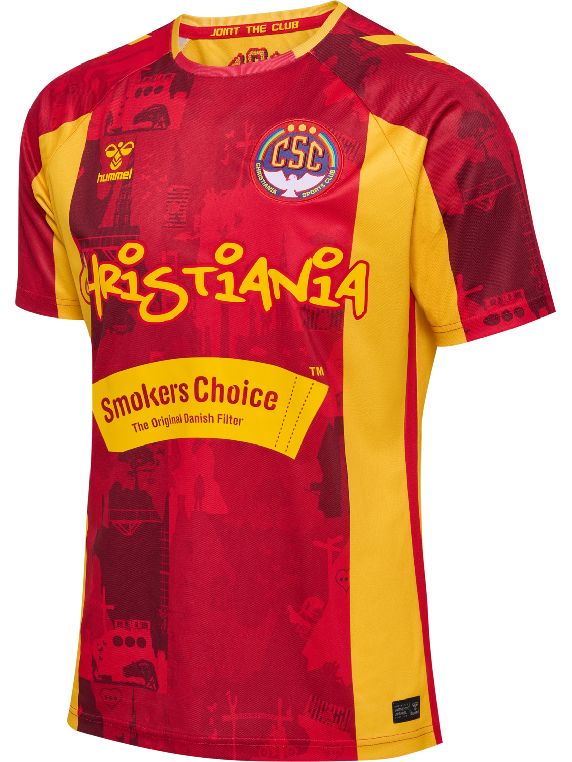 CSC 24/25 HOME JERSEY SS, TRUE RED/SPORTS YELLOW W/SPONS, packshot