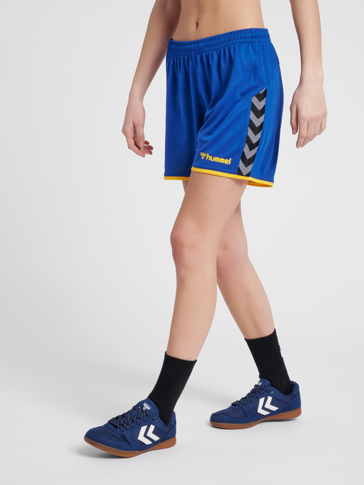 hmlAUTHENTIC POLY SHORTS WOMAN, TRUE BLUE/SPORTS YELLOW, model