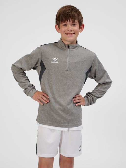 hmlAUTHENTIC HALF ZIP SWEAT KIDS, GREY MELANGE, model