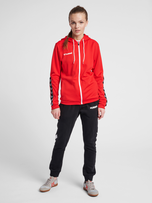 hmlAUTHENTIC POLY ZIP HOODIE WOMAN, TRUE RED, model