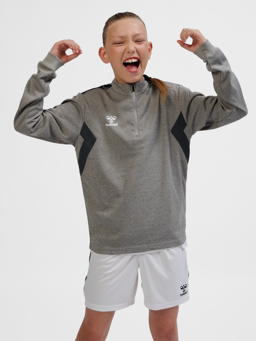 hmlAUTHENTIC HALF ZIP SWEAT KIDS, GREY MELANGE, model